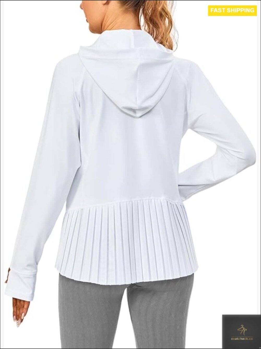 Women's Golf Hoodie Jacket Full Zip Sun Protection Running Athletic Pleated Hem